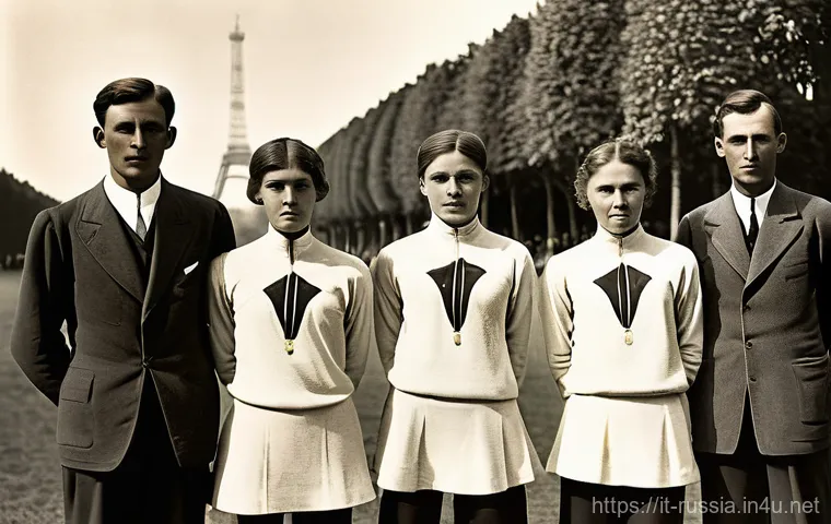 러시아 올림픽 역사 - A vintage-style photograph capturing the quiet ambition of early Russian Olympic athletes at the 190...