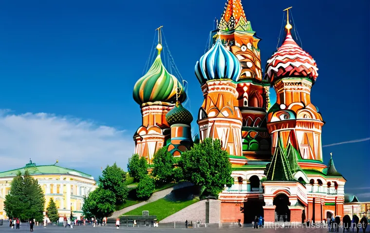 러시아 주요 사원 탐방 - **St. Basil's Cathedral, Moscow (Exterior View)**
    A breathtaking, wide-angle exterior shot of St...