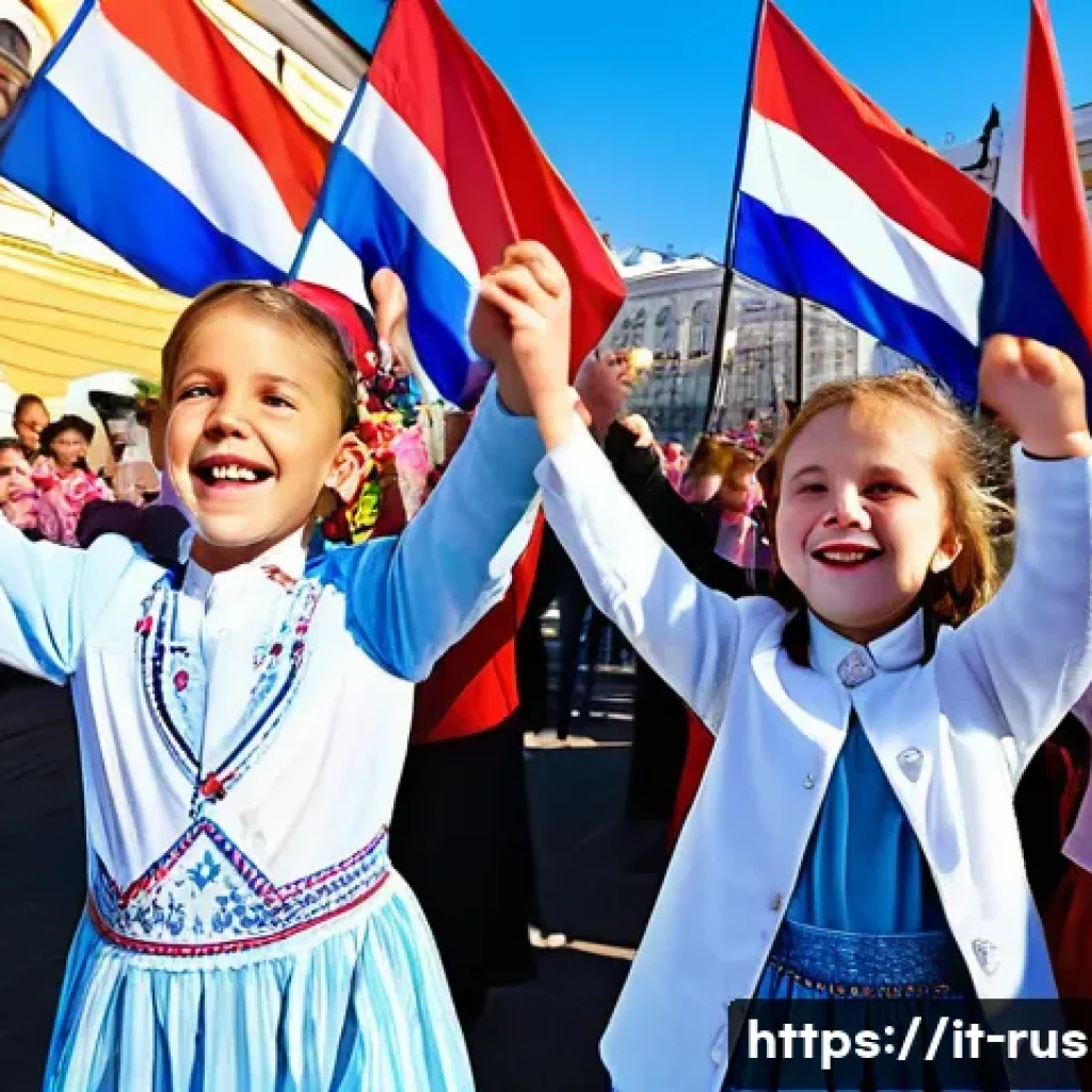 러시아 독립기념일의 의미 - **Prompt:** A vibrant and joyful scene capturing Russia's Independence Day celebrations in a bustlin...