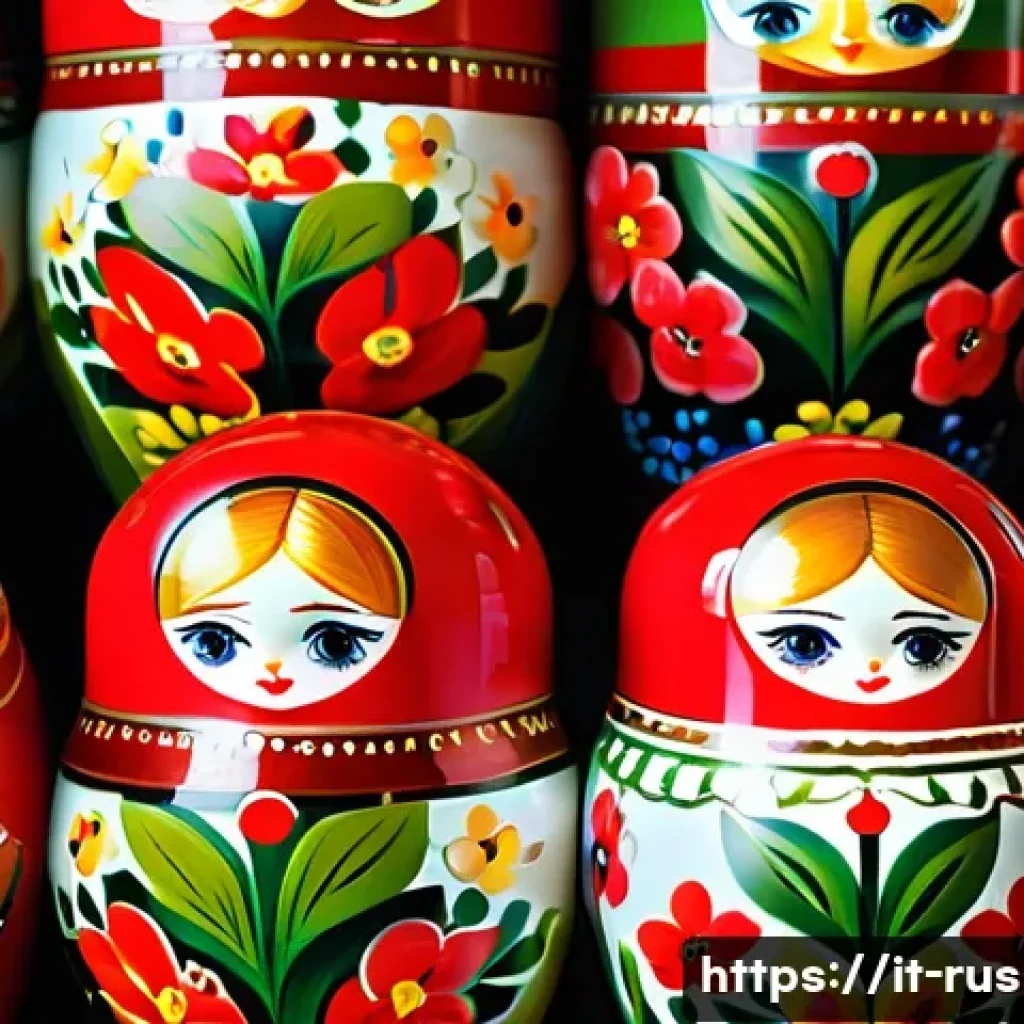 러시아 전통 장식품 - A detailed close-up of traditional Russian Matryoshka dolls, nested one inside another, each hand-pa...