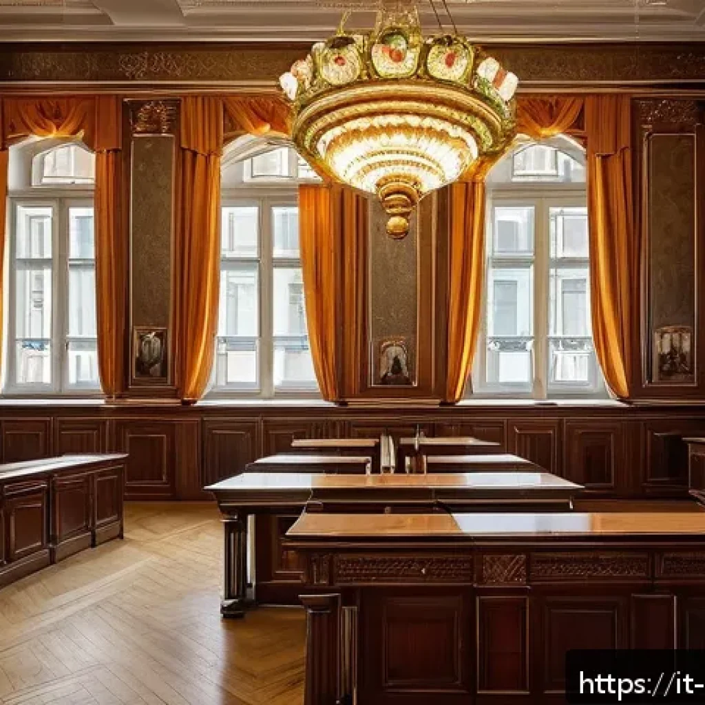 러시아의 법률 체계 - An intricate scene depicting a historic Russian courtroom from the pre-Soviet era, blending elements...