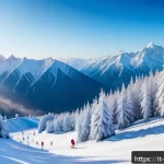 러시아 겨울 스포츠 체험 - A panoramic winter landscape of Sochi&rsquo;s ski resort with modern ski lifts and diverse ski slopes, sur...