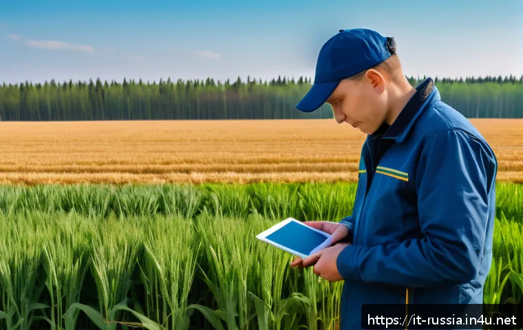러시아 농업과 농촌 생활 - A modern Russian agricultural field in the Siberian region during late spring, featuring a sleek agr...
